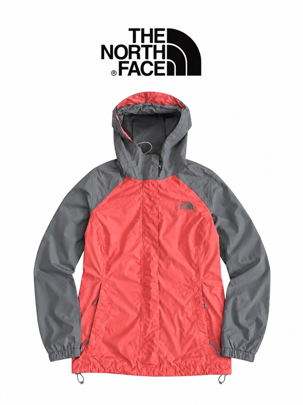 The North Face HyVent Women’s Colorblock Coral Gray Hooded Rain Jacket XS